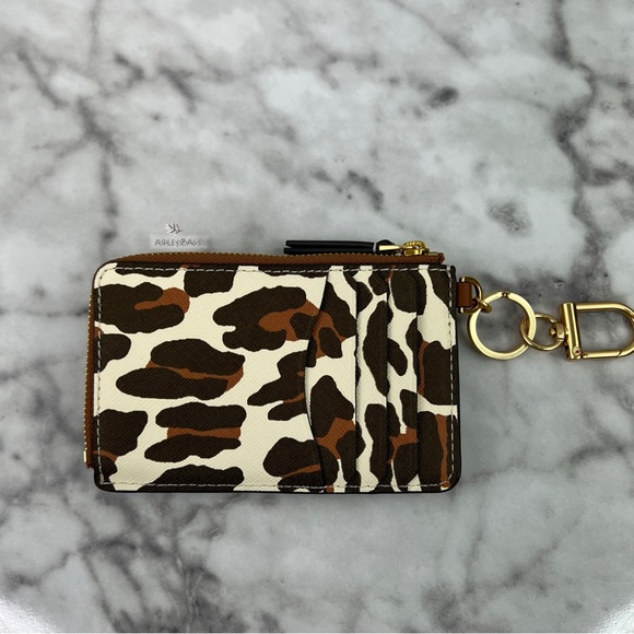 Tory Burch Emerson Printed Zip Card Case Wallet In Leopard Print - Picture 2 of 6